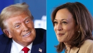 This combination of pictures created on November 03, 2024 shows former US President and Republican presidential candidate Donald Trump (L) takes part in a roundtable discussion hosted by Building America’s Future in Drexel Hill, Pennsylvania, on October 29, 2024, and US Vice President and Democratic presidential candidate Kamala Harris (R) speaks during a campaign rally in Charlotte, North Carolina, on November 2, 2024. Photo by Charly TRIBALLEAU / AFP.