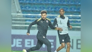 Al Rayyan players during a training session at Stadion Majmuasi in Tashkent yesterday.   