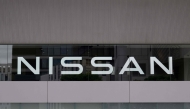 This file photo taken on May 9, 2024 shows the logo of Japanese automaker Nissan Motor at the company's head office in Yokohama. Photo by Yuichi YAMAZAKI / AFP