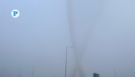 Near-zero visibility due to fog near Al Wahda Arches in Onaiza on Tuesday morning. Pic: Mahmoud Elmazaty / The Peninsula