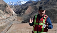 Bakytbek Asankulov, the Kyrgyz emergency situations ministry's employee in charge of radioactive security, stands near new 