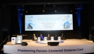 Moderator Prof Abdul Badi Abou-Samra (left) and panelists during a panel discussion, ‘Emerging Trends in Person-Centered Diabetes Care, Innovation and Strategies’ at University of Doha for Science and Technology on Monday. 