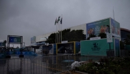 A picture taken on November 13, 2024 shows a view of the Palacio de Deportes Jose Maria Martin Carpena in Malaga closed due to heavy rain. (Photo by Jorge Guerrero / AFP)