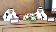 QC Acting General Manager Ali Saeed Bu Sharbak Al Mansori and QICCA Board Member for International Relations Dr. Sheikh Thani bin Ali Al Thani during the press conference.