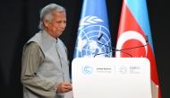 Bangladesh's interim leader Muhammad Yunus gives a speech during the United Nations Climate Change Conference (COP29) in Baku on November 13, 2024. (Photo by Alexander Nemenov / AFP)
