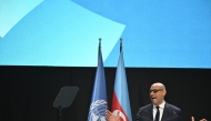 UN climate chief Simon Stiell delivers a speech during the opening of the 2024 United Nations Climate Change Conference (COP29) in Baku on November 11, 2024. (Photo by Alexander Nemenov / AFP)