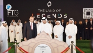 Prime Minister and Minister of Foreign Affairs, H E Sheikh Mohammed bin Abdulrahman bin Jassim Al Thani, laying the foundation stone of 'Land of Legends' project along with the Deputy Prime Minister and Minister of State for Defence Affairs, H E Sheikh Saoud bin Abdulrahman bin Hassan bin Ali Al Thani (second right), Minister of Municipality and Chairman of Qatari Diar Real Estate Investment Company, H E Abdullah bin Hamad bin Abdullah Al Attiyah (right), and the Founder of FTG Development, Fettah Tamince and other officials in Simaisma yesterday. Pic: Salim Matramkot / The Peninsula 