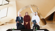 Chairperson of Qatar Museums H E Sheikha Al Mayassa bint Hamad bin Khalifa Al Thani (centre) and other officials at the agreement signing ceremony.