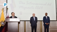 Ambassador of Ecuador to Qatar, H E Pascual Del Cioppo addressing the event. Ambassador of Haiti to Qatar Jean-Marie Francois Junior Guillaume (right); Minister Counsellor, Ecuador Embassy in Doha, Dr. Marcelu Nunez (centre) are also seen. Pic: Salim Matramkot / The Peninsula