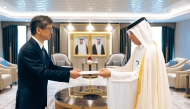 Minister of State for Foreign Affairs H E Sultan bin Saad Al Muraikhi receiving the credentials of Ambassador of Japan H E Naoto Hisajima in Doha yesterday.