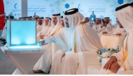 Deputy Amir H H Sheikh Abdullah bin Hamad Al Thani along with Their Excellencies the Ministers and other dignitaries during the foundation stone laying ceremony.