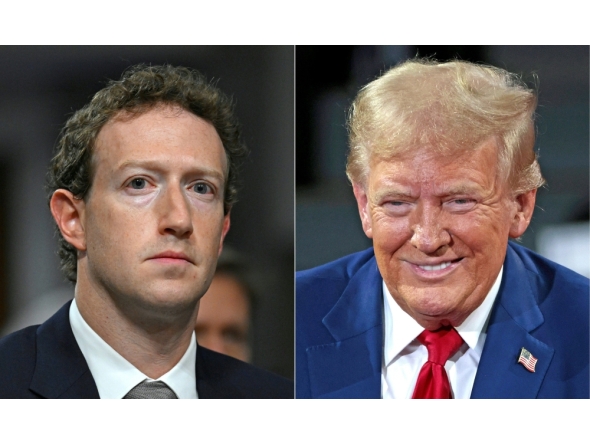 This combination of pictures created on November 27, 2024 shows Mark Zuckerberg (left), CEO of Meta, on January 31, 2024, and former US President and Republican presidential candidate Donald Trump on September 17, 2024.(Photo by Andrew Caballero-Reynolds and Jeff Kowalsky / AFP)