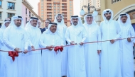 Chairman of the Board of Directors of Qatar Gulf Classic Cars Association HE Sheikh Faisal bin Qasim Al Thani; Vice-Chairman Omar Hussein Al Fardan; CEO and Board Member of UDC Ibrahim Jassim Al Othman Fakhro; and others during the opening. 