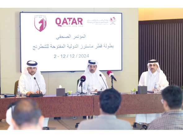 Qatar Chess Association President Mohammed Al Mudahka (centre) and QCA Executive Director and Tournament Director Hamad Al Tamimi (right), during a press conference yesterday.