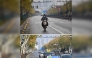 (Combo) This combination photograph created on December 23, 2024 shows a man wearing a protective face mask riding a motorcycle on a street in Wuhan, in China's central Hubei province on January 26, 2020 (top) and cars on the same street on December 21, 2024. (Photo by Hector Retamal / AFP) 