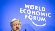 UN Secretary-General Antonio Guterres addresses the audience during the World Economic Forum (WEF) annual meeting in Davos on January 22, 2025. (Photo by FABRICE COFFRINI / AFP)
