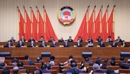 Wang Huning, a member of the Standing Committee of the Political Bureau of the Communist Party of China (CPC) Central Committee and chairman of the National Committee of the Chinese People's Political Consultative Conference (CPPCC), presides over the closing meeting of the 10th session of the Standing Committee of the 14th CPPCC National Committee and delivers a speech at the meeting in Beijing, capital of China, March 2, 2025. (Xinhua/Xie Huanchi)
