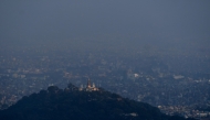 A general view shows the urban area of the Kathmandu Valley with Swayambhunath stupa from Ichangu Narayan village, on the outskirts of Kathmandu on November 9, 2020. AFP / Prakash Mathema