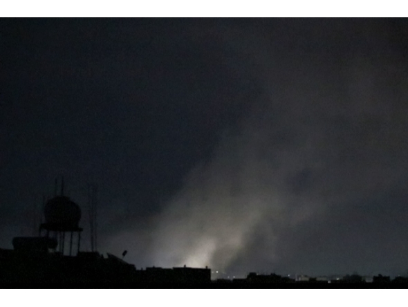 This grab from AFPTV footage shows smoke plumes rising following bombardment on Yemen's Huthi-controlled capital Sanaa on March 15, 2025. (Photo by Osama ABDULRAHMAN / AFP)
