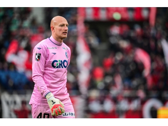 Fagiano Okayama's goalkeeper Svend Brodersen looks on during the J-League football match between Urawa Red Diamonds and Fagiano Okayama at Saitama Stadium 2002 in Saitama on March 8, 2025. (Photo by Yuichi Yamazaki / AFP) 