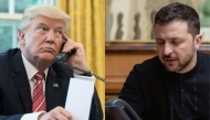 This combination of files pictures created on March 18, 2025 shows US President Donald Trump on the phone in the Oval Office at the White House in Washington, DC, on June 27, 2017 and a handout photograph taken and released by the Ukrainian Presidential Press Service on February 12, 2025, showing Ukraine's President Volodymyr Zelensky speaking during a phone call with the US president while sitting at his office in Kyiv. (Photo by Nicholas Kamm and Handout / AFP)