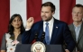 US Vice President JD Vance join by his wife Usha Vance and plant owner Paul Aultman, speaks at Vantage Plastics in Bay City, Michigan, March 14, 2025. (Photo by JEFF KOWALSKY / AFP)
