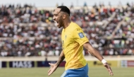 Gabon's #9 Pierre-Emerick Aubameyang celebrates after scoring a goal during the FIFA World Cup 2026 Africa qualifiers group F football match between Kenya and Gabon at the Nyayo National Stadium in Nairobi on March 23, 2025. (Photo by SIMON MAINA / AFP)
