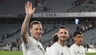 New Zealand’s Chris Wood acknowledges the crowd after their victory during the FIFA World Cup 2026 Oceania qualifiers group final football match between New Zealand and New Caledonia at Eden Park Stadium in Auckland on March 24, 2025. Photo by DAVID ROWLAND / AFP.