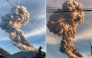 Collage of handout photos taken from the Facebook account of Channel Nicor of C.N. Photography on April 8, 2025 shows Mount Kanlaon erupting as seen from a village in La Castellana, Negros Occidental Province, central Philippines. (Photo by Handout / Channel Nicor of C.N. Photography Facebook account / AFP) 