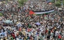 People participate in a demonstration titled 