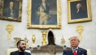 US President Donald Trump meets with El Salvador's President Nayib Bukele in the Oval Office of the White House in Washington, DC, April 14, 2025. (Photo by Brendan Smialowski / AFP)
