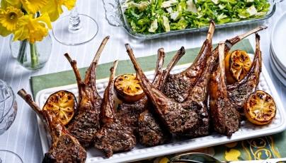 Sheet Pan Lamb Chops Scottadito. Photo by Scott Suchman; food styling by Lisa Cherkasky/Both for The Washington Post

