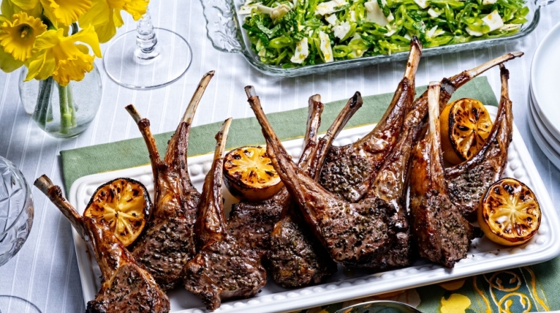 Sheet Pan Lamb Chops Scottadito. Photo by Scott Suchman; food styling by Lisa Cherkasky/Both for The Washington Post


