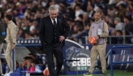Real Madrid's Italian coach Carlo Ancelotti reacts during the Spanish league football match between Getafe CF and Real Madrid CF at the Coliseum Alfonso Perez stadium in Getafe, on April 23, 2025. (Photo by Thomas Coex / AFP)