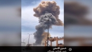 This image grab taken from footage released by the state television Islamic Republic of Iran Broadcasting News (IRIBNEWS) on April 26, 2025 shows smoke billowing following an explosion at the Shahid Rajaee port dock southwest of Bandar Abbas in the Iranian province of Hormozgan. Photo by IRIBNEWS / AFP.