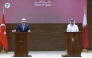 Prime Minister and Minister of Foreign Affairs H E Sheikh Mohammed bin Abdulrahman bin Jassim Al-Thani and Turkish Foreign Minister H E Hakan Fidan addressing a joint press conference in Doha yesterday. Rajan Vadakkemuriyil/The Peninsula