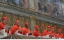This handout picture released by the Press office shows cardinals chanting the Latin hymn 