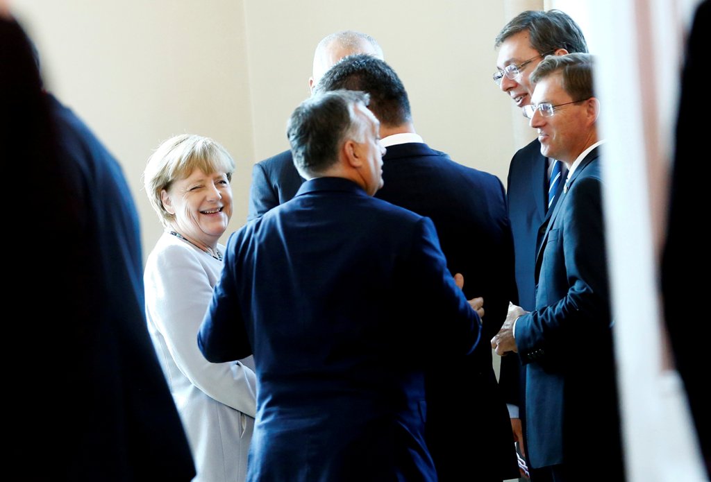 German Chancellor Angela Merkel, Hungarian Prime Minister Victor Orban, Serbian Prime Minister Aleksandar Vukic and Slovenian Prime Minister Miro Cerar (L-R) attend the summit 