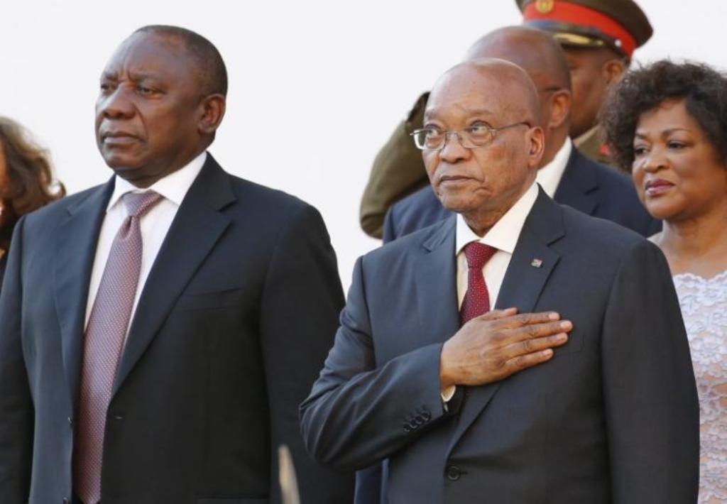 South Africa's Deputy President Cyril Ramaphosa and President Jacob Zuma stand during the playing of the national anthem at the opening of Parliament in Cape Town, in this February 11, 2016 file photo. (REUTERS/Mike Hutchings/Files)