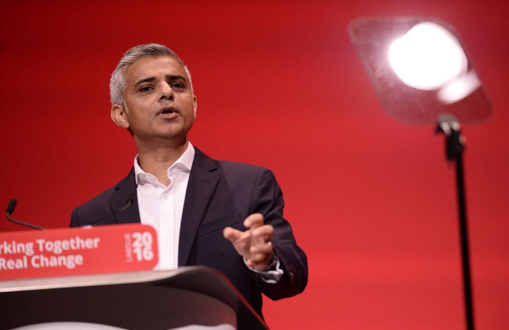 Mayor of London Sadiq Khan makes a speech on the third day of annual Labour Party conference in Liverpool, north west England on September 27, 2016. AFP / Oli SCARFF