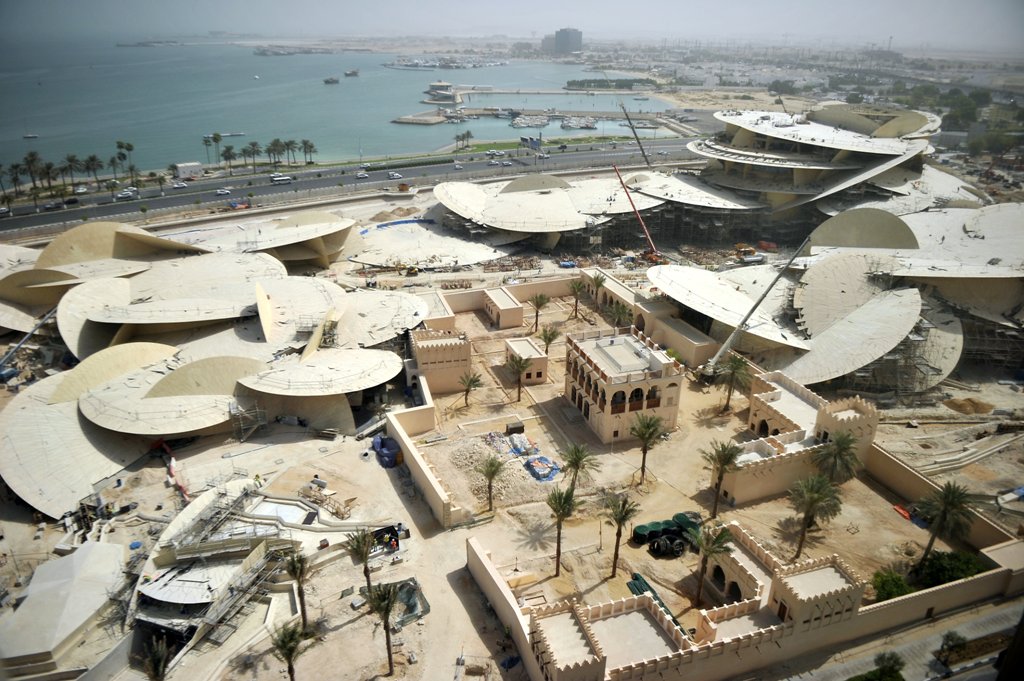 An aerial view of old and new buildings of Qatar National Museum. Pic by Abdul Basit