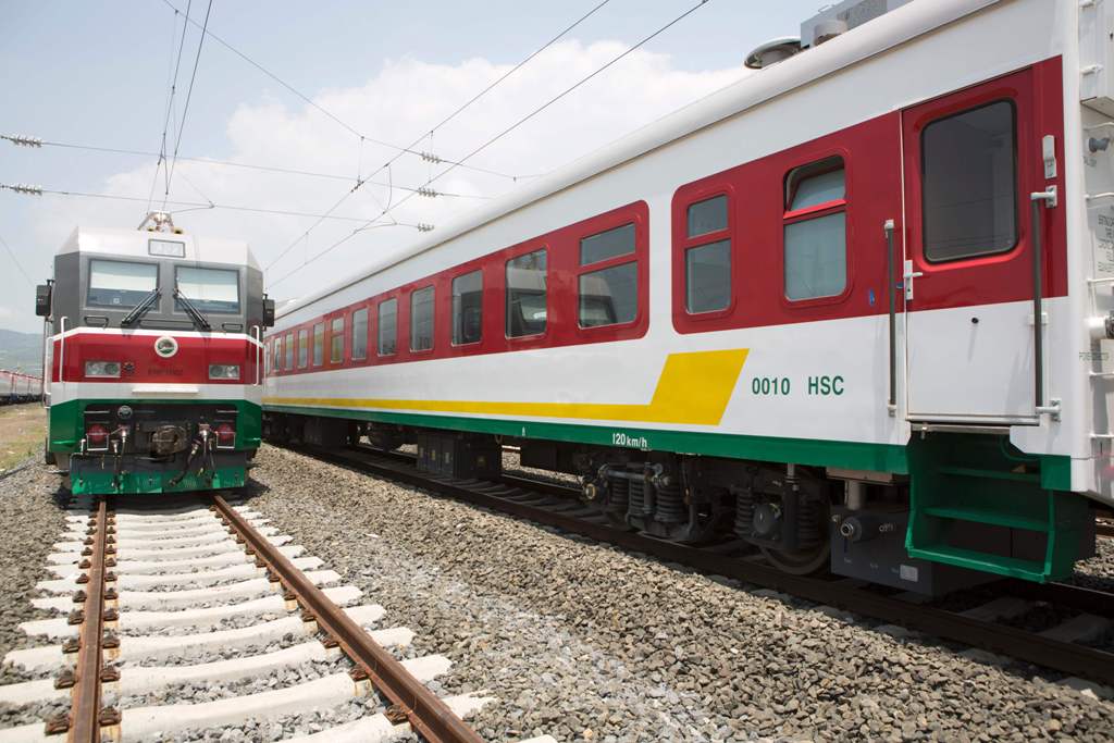 A picture shows trains of the Addis Ababa / Djibouti train line in Addis Ababa on September 24, 2016.  / AFP / Zacharias ABUBEKER