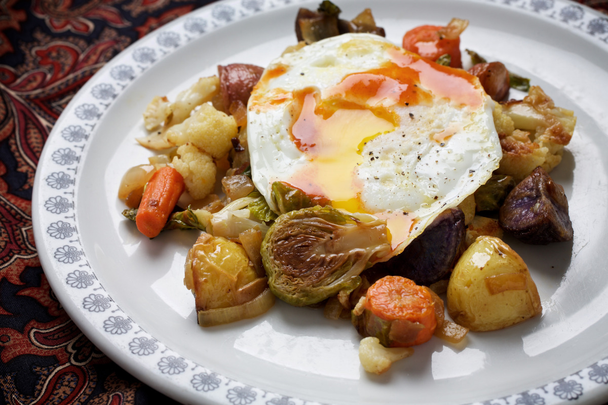 Roasted Vegetable Hash and Eggs (Photo by Deb Lindsey for The Washington Post)