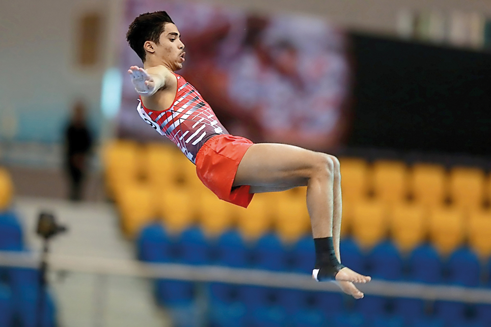 A file picture of Qatari gymnast Ahmed Nabil Musa competing at an event in Doha.