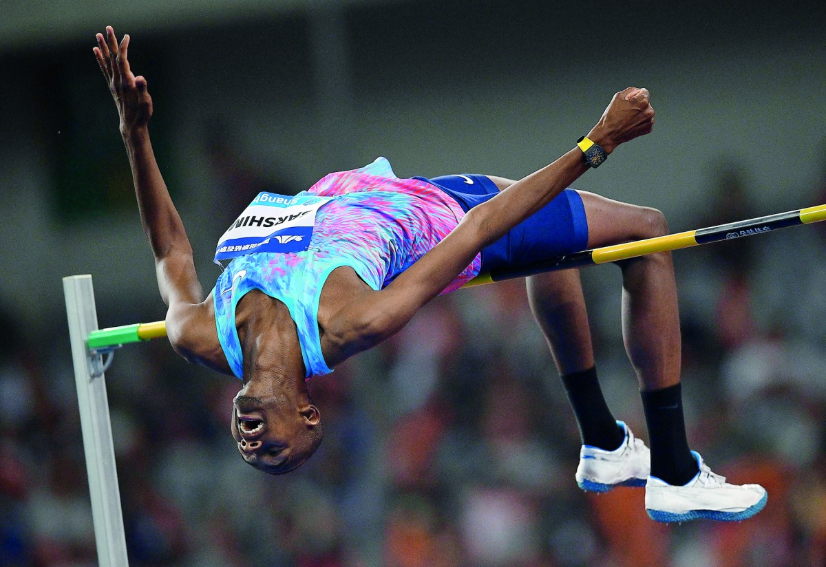 Qatar's Mutaz Essa Barshim competes in the men's high jump event during the IAAF Diamond League in Shanghai, China yesterday. Barshim cleared 2.33m to win.