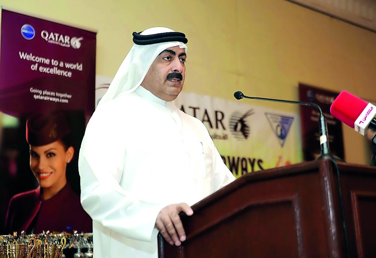 Qatar Rugby, Hockey and Cricket Federation (QRHCF) President Youssef Jaham Al Kuwari speaks during the prize distribution ceremony for the Qatar Airways Cricket Tournament at the Doha Marriott Hotel last weekend. Pics: Abdul Basit/The Peninsula