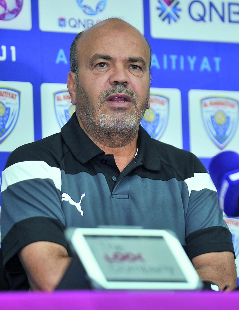 Al Kharaitiyat head coach Ahmad Al Ajlani addressing the media during a press conference ahead of their QNB Stars League match held at Al Gharafa Sports Club yesterday. Picture: Baher Amin/The Peninsula