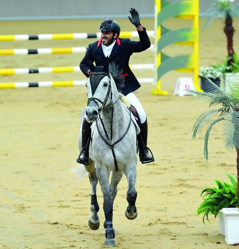 Action during the opening day of the inaugural ‘Hathab’ showjumping series which kicked off at the Al Shaqab Arena yesterday.