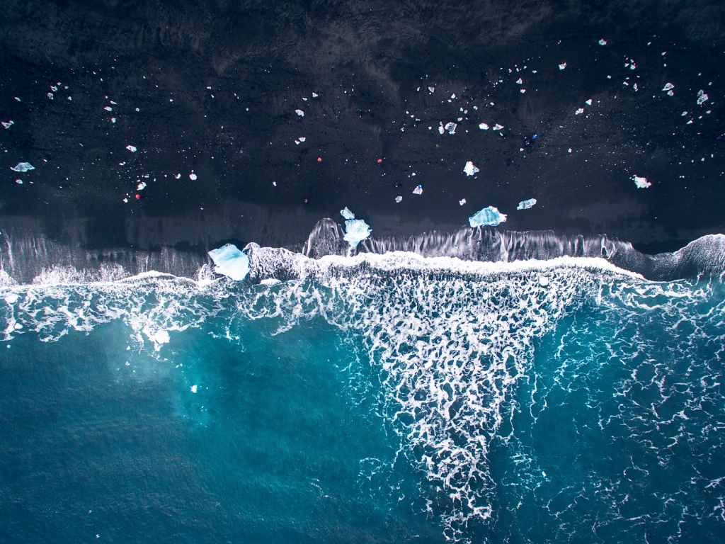 A drone shot of Jokulsarlon, a large glacial lake in southeast Iceland. Dirk Dallas.