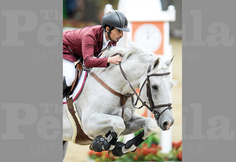 Awad Al Qahtani guides Gerence of Colors during the Big Class event of the fifth leg of Hathab Equestrian Tour at Al Shaqab Arena yesterday.